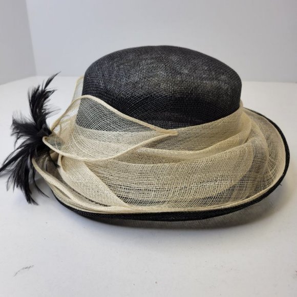 Black and Cream Dress Hat Sinamay Church Hat Adjustable Hat Kentucky Derby Hat - Picture 16 of 16